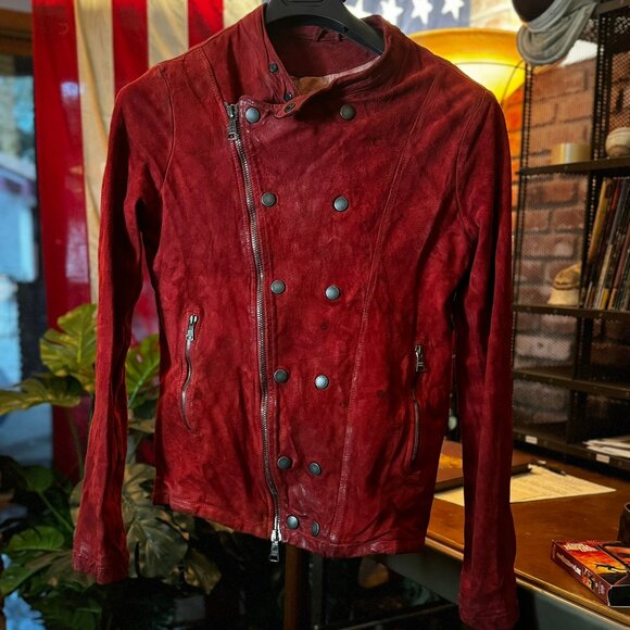 $1798 GIORGIO BRATO Red Leather Motorcycle Jacket in sz.52 (US M) - Picture 1 of 10
